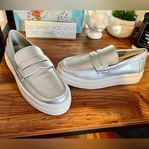 Silver platform slip on fashion loader shoes NEW